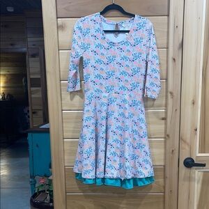 Matilda Jane Light Blue Floral Midi Dress with Coral and Teal Accents